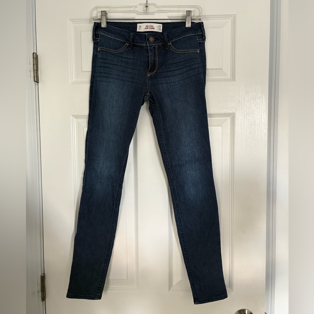 HOLLISTER JUNIOR WOMEN JEAN LEGGING DARK WASH POCKET DETAIL FULL LENGTH SIZE 3R